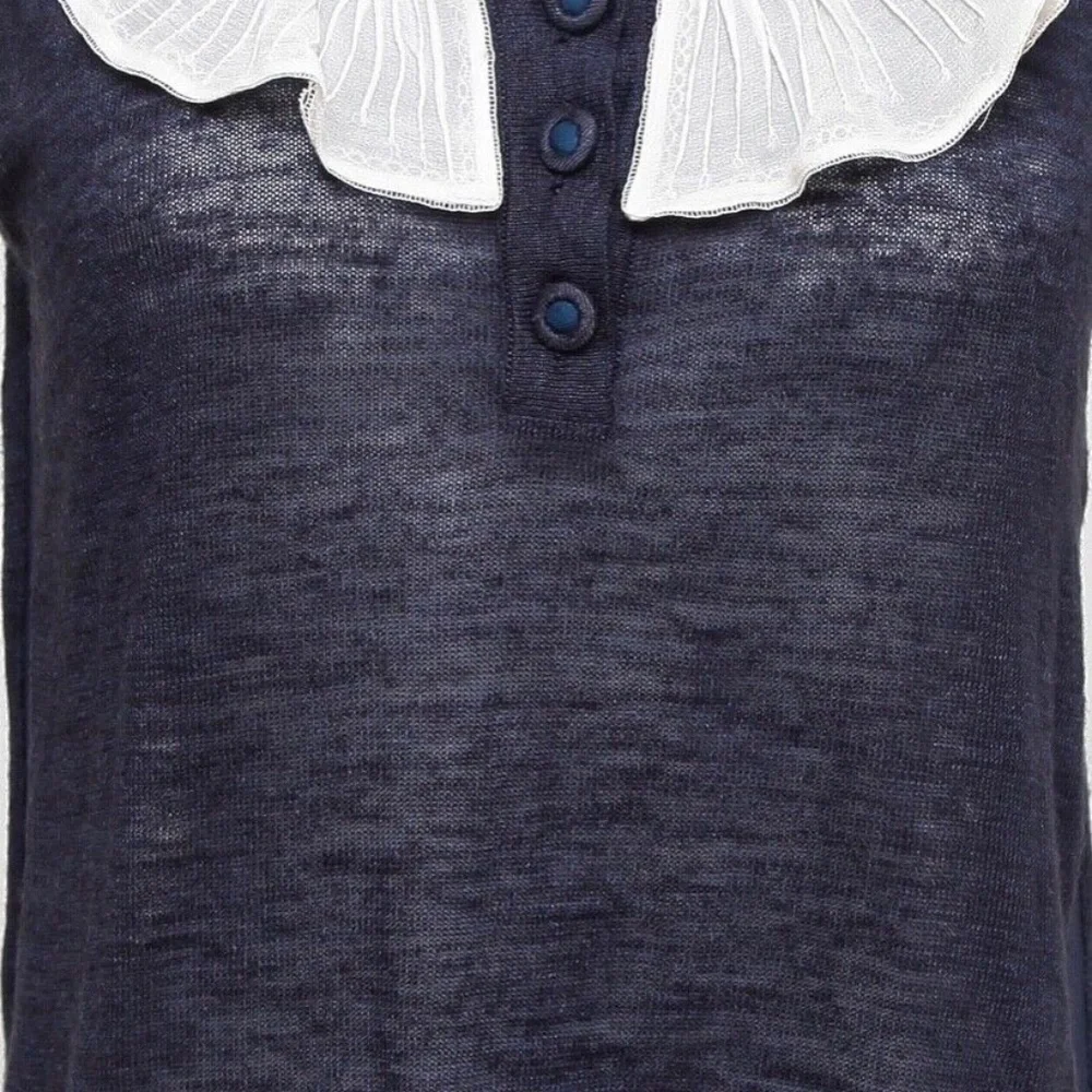 CHLOE Sleeveless Top Shirt Sleeveless Navy Ivory Ruffle Henley XS 2007 - Picture 6 of 9